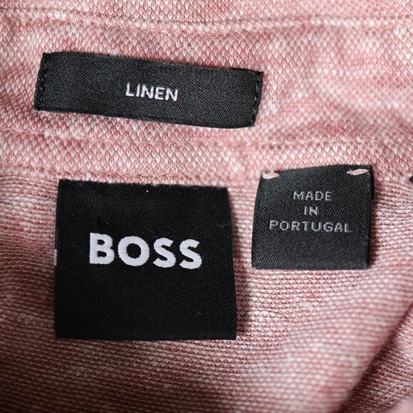 BOSS Hugo Boss Polo Shirt Mens Medium Pink Linen Short Sleeve Made In Portugal - Picture 7 of 12